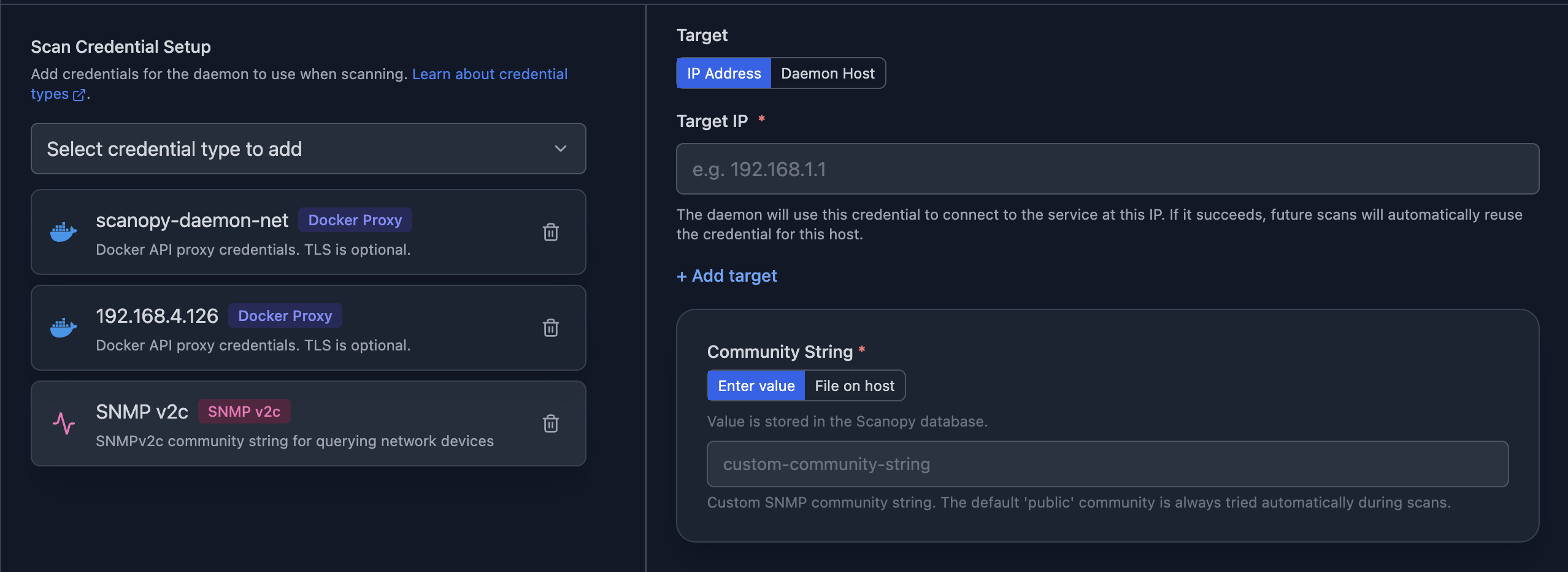 Credential assignment and DocHints in discovery modal